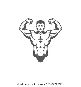 Bodybuilder man silhouette isolated on white background vector illustration. Vector fitness gym graphics illustration.