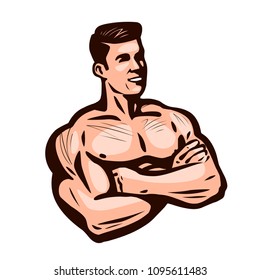 Bodybuilder man, vector illustration. Gym, sports club logo