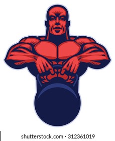  bodybuilder mascot hold the kettle bell
