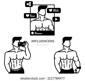 Bodybuilder men character icon and illustration.