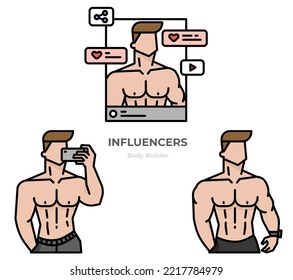 Bodybuilder men character icon and illustration.