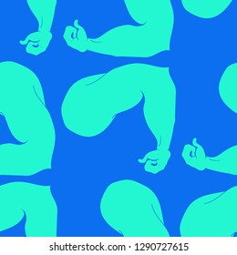 Bodybuilder muscle flex arm seamless background.
