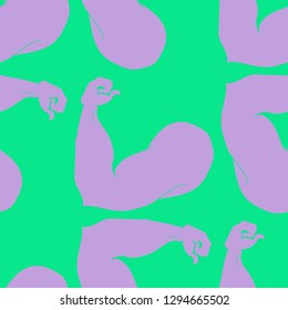 Bodybuilder muscle flex arm seamless background.