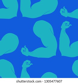 Bodybuilder muscle flex arm seamless background.