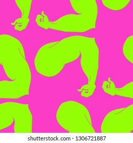 Bodybuilder muscle flex arm seamless background.