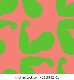 Bodybuilder muscle flex arm seamless background.