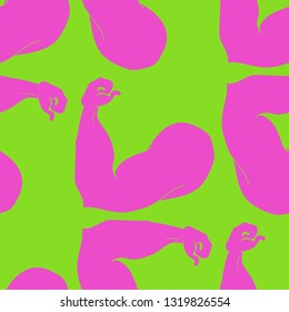 Bodybuilder muscle flex arm seamless background.