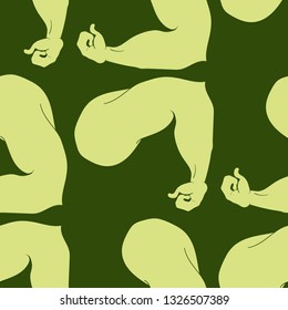Bodybuilder muscle flex arm seamless background.