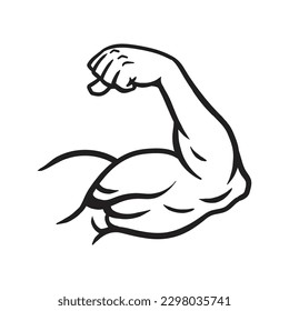 Ilustración vectorial del brazo flex del músculo de la culata de la culata. Fuertes bíceps macho gimnasia flexando vector de mano
