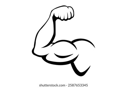 Bodybuilder muscle flex arm vector illustration. Strong macho biceps gym flexing hand vector icon  on white background 