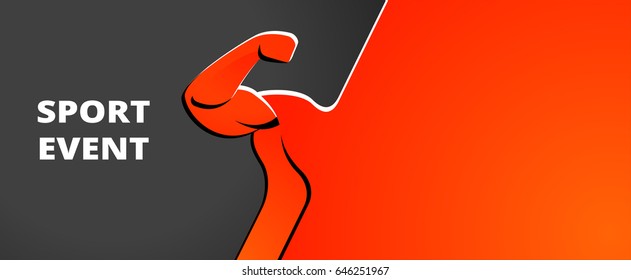 Bodybuilder muscle flex arm vector orange illustration for sport event