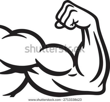 Bodybuilder muscle flex arm vector illustration. Strong macho biceps gym flexing hand vector icon isolated on white background