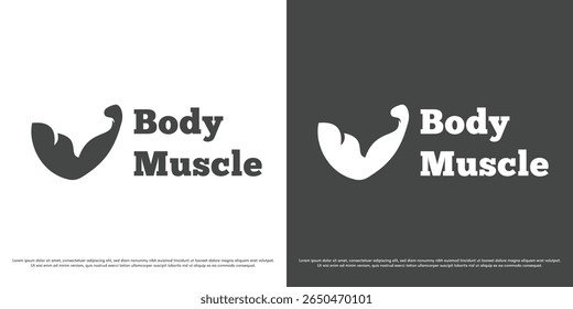 Bodybuilder muscle logo vector design illustration. Fitness arm muscle silhouette. Simple minimal fitness gym sport vector icon symbol.