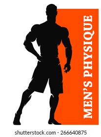 Bodybuilder Muscular Man Silhouette Lifting Weights. Fitness icon. Body building pectoral gym logo