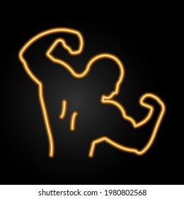 Bodybuilder neon sign, modern glowing banner design, colorful trend of modern design on black background. Vector illustration.
