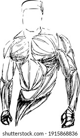 Bodybuilder out vector. Muscular bodybuilder guy standing on gym and posing triceps muscle.