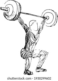 Bodybuilder, Vektor. Muskulärer Bodybuilder, der auf dem Fitnessraum steht und Triceps posiert.