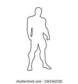 Bodybuilder outline silhouette. Muscular man posing. Simple style illustration. Sport concept.