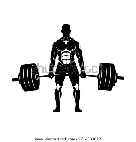 Bodybuilder performing deadlift exercise silhouette. Powerful athlete weightlifting. Strong man gym workout vector illustration.