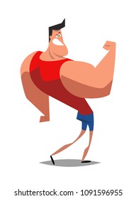 Bodybuilder posing. Flat vector illustration isolated on white background.