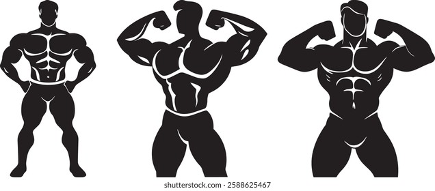 Bodybuilder Posing Vector Illustration, Isolated on White Background