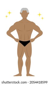 Bodybuilder senior man posing with both hands on hips