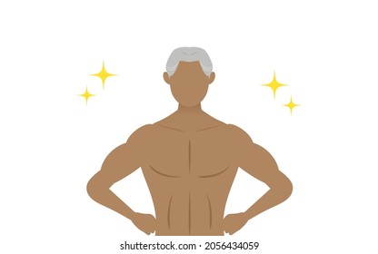 Bodybuilder senior man posing with both hands on hips
