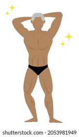 Bodybuilder Senior man posiert mit Händen hinter Kopf