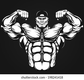 Bodybuilder showing muscles, illustration vektor