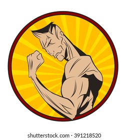 Bodybuilder shows his biceps. Healthy life style illustration. Vector