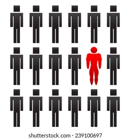 Bodybuilder silhouette among another common black people