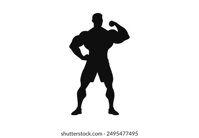 Bodybuilder Silhouette Clipart negro aislado sobre un fondo blanco