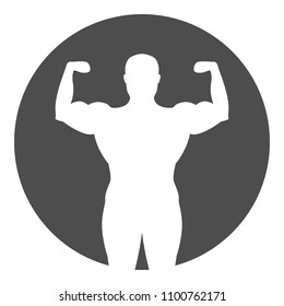 Bodybuilder silhouette in circle. Powerlifting symbol. GYM logo. Vector icon.