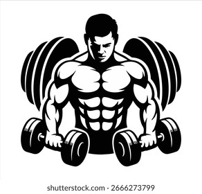 Bodybuilder Silhouette mit Hanteln Vektorsymbol
