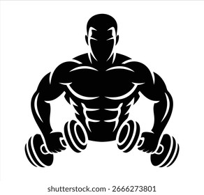 Bodybuilder Silhouette mit Hanteln Vektorsymbol

