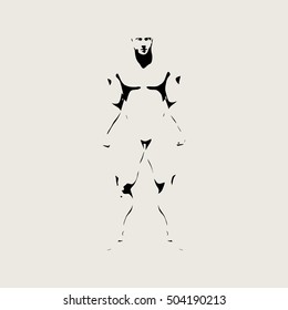 Bodybuilder silhouette. Muscular man posing. Sketch style illustration