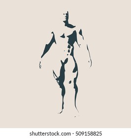 Bodybuilder silhouette. Muscular man posing. Sketch style illustration
