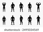 Bodybuilder Silhouette Vector Bundle, Muscular Bodybuilder Black Silhouette Clipart Set