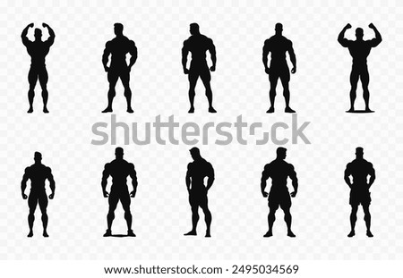 Bodybuilder Silhouette Vector Bundle, Muscular Bodybuilder Black Silhouette Clipart Set