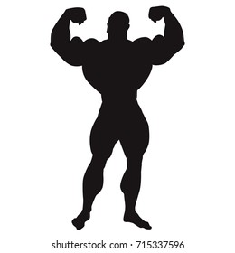 Bodybuilder. Silhouette of very big guy posing. Front double biceps. Vector illustration