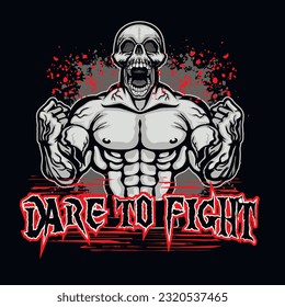 bodybuilder with skull, grunge vintage design t-shirts