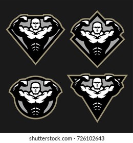 Bodybuilder sport fitness logo, a set of different shapes.