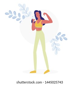 Bodybuilder Taking Selfie Flat Vector Illustration. Strong, Woman in Sportswear Cartoon Character. Muscular Female Athlete Holding Smartphone. Young Fitness Trainer, Sportswoman Posing for Photo