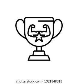 bodybuilder trophy icon with double hand muscle and star symbol for bodybuilding competition illustration. simple monoline vector graphic.
