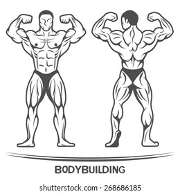 Bodybuilder. Two positions. On isolated background.