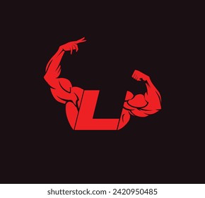 Bodybuilder einzigartiger Vektor mit Buchstaben L, Fitnessraum und Fitness-Logo, Design, Emblem und Symbol