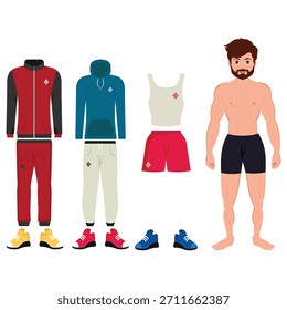 Culturista con varias prendas de entrenamiento