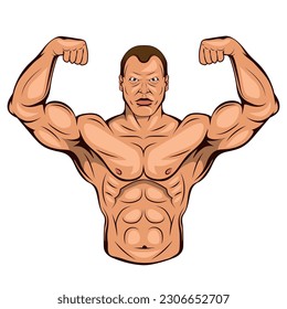 Bodybuilder. Vector illustration of a strong and muscular man. Weightlifting, powerlifting or bodybuilding