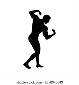 bodybuilder vector silhouette. Posing muscular man isolated on white background	