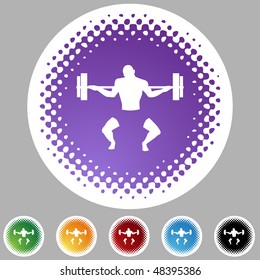Bodybuilder web button isolated on a background